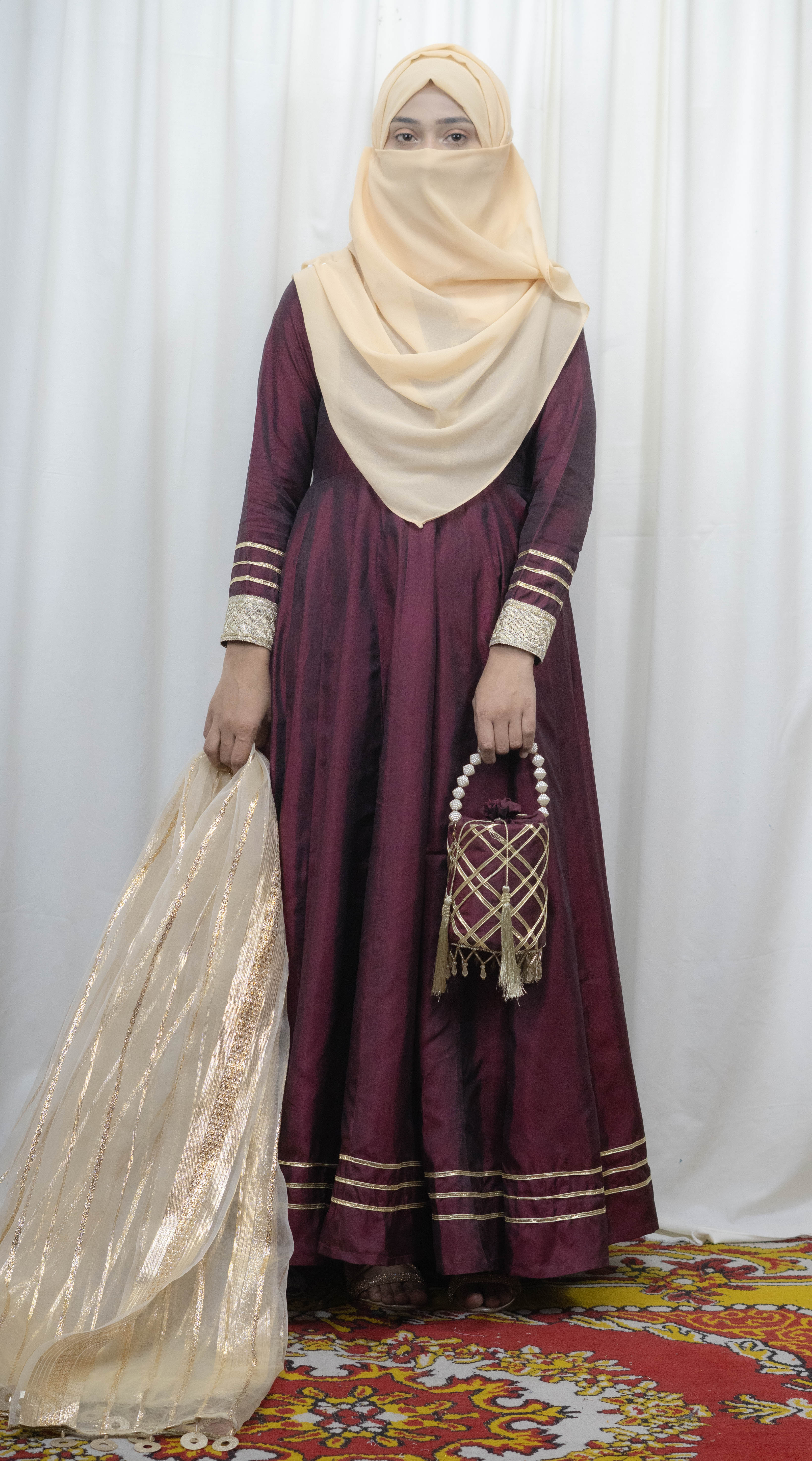 Dual Tone Silk Long Frock Dress #1