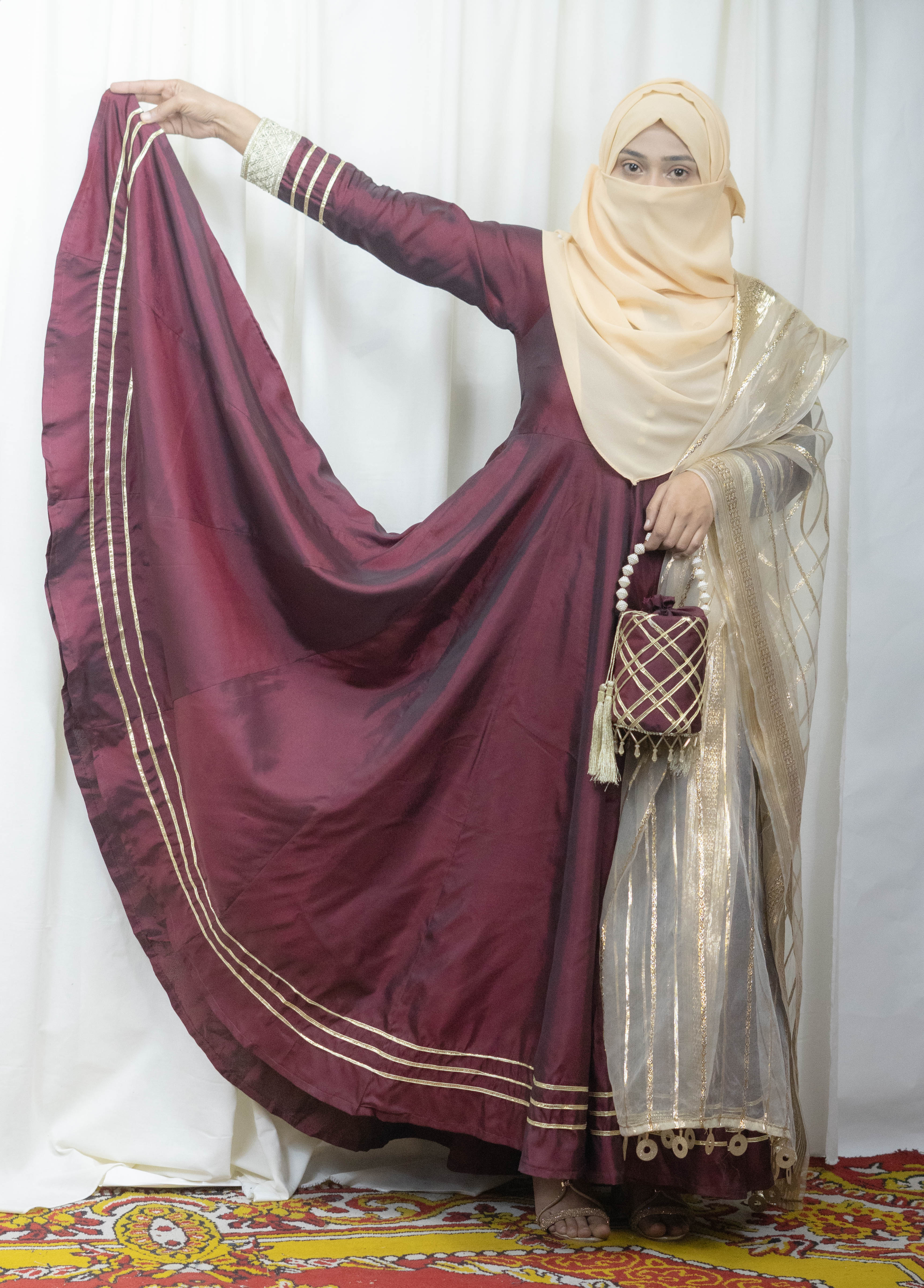 Dual Tone Silk Long Frock Dress #1