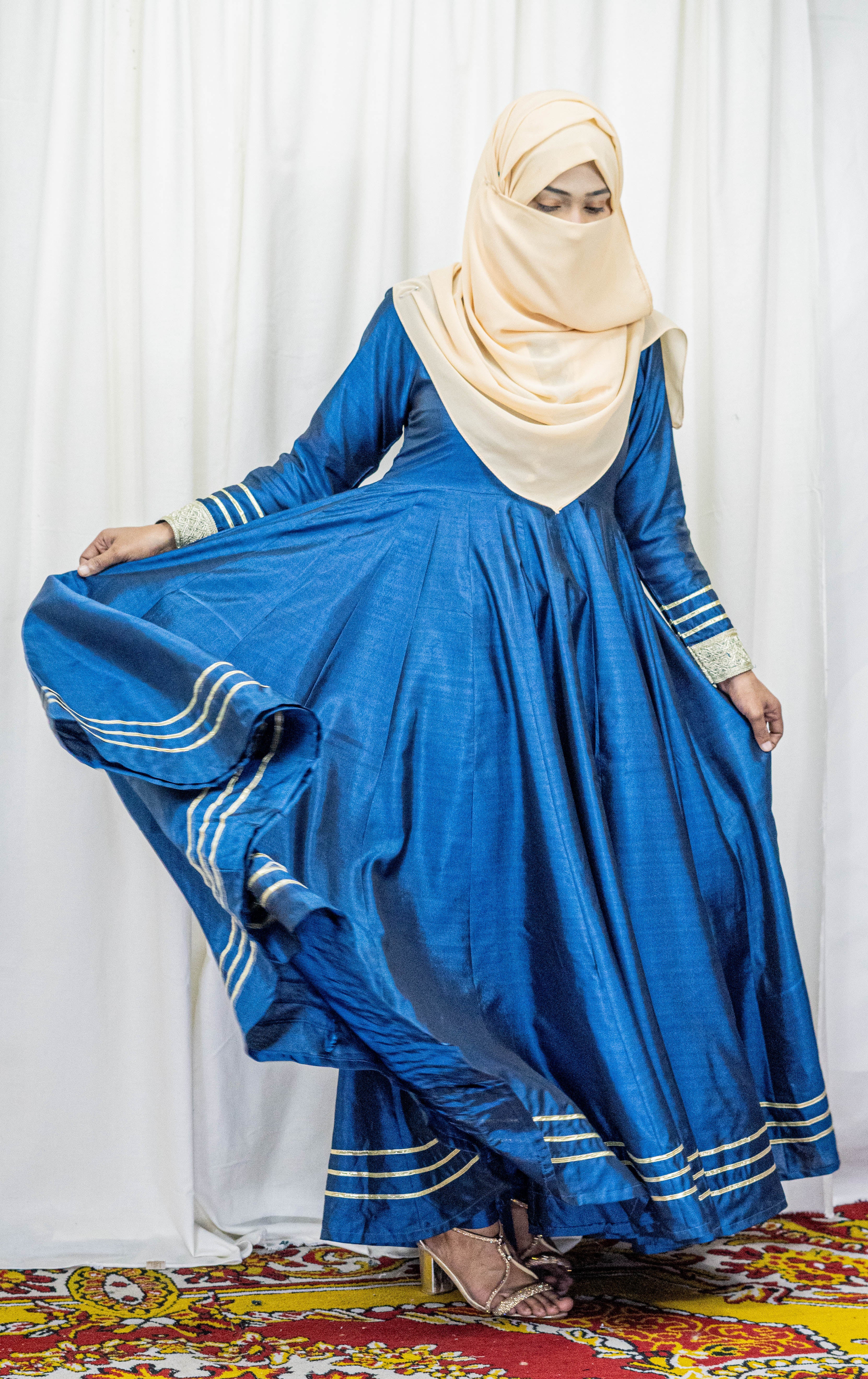 Dual Tone Silk Long Frock Dress #1